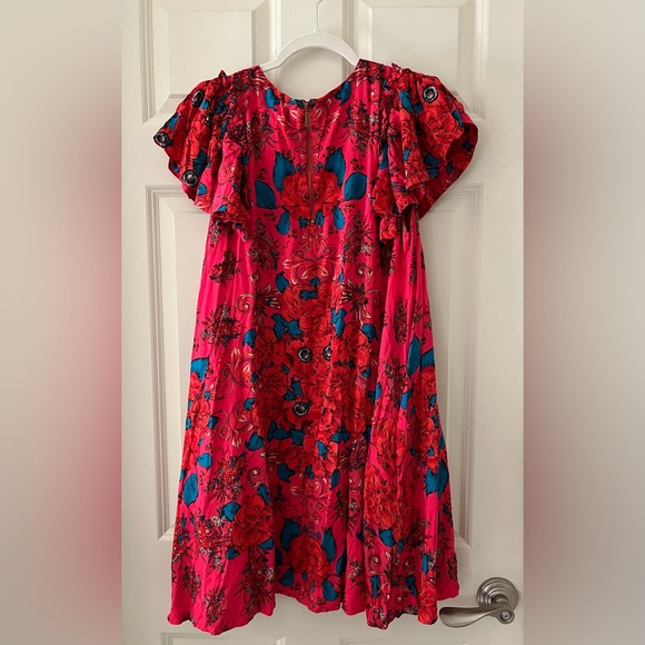 Free People Yara Printed Mini Dress Flowy lightweight boho Short flutter sleeves - Picture 2 of 10
